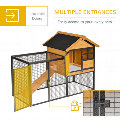 PawHut Rabbit Hutch Guinea Pig Hutch Wood-metal Elevated Guinea Pig House Pet Bunny Cage for Outdoor 122 x 63 x 92cm Light Yellow 