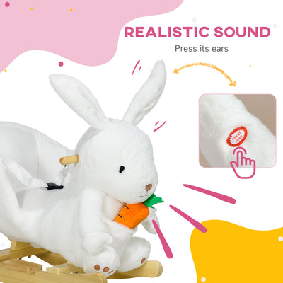HOMCOM Kids Rabbit-Shaped Rocking Horse, with Safety Belt, Realistic Sounds, for Ages 18-36 Months - White 