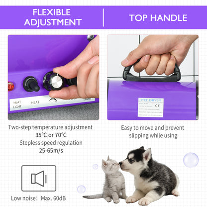 PawHut 2800W Dog Hair Dryer Pet Grooming Blaster Water Blower Dryer w/ 3 Nozzles, Purple 