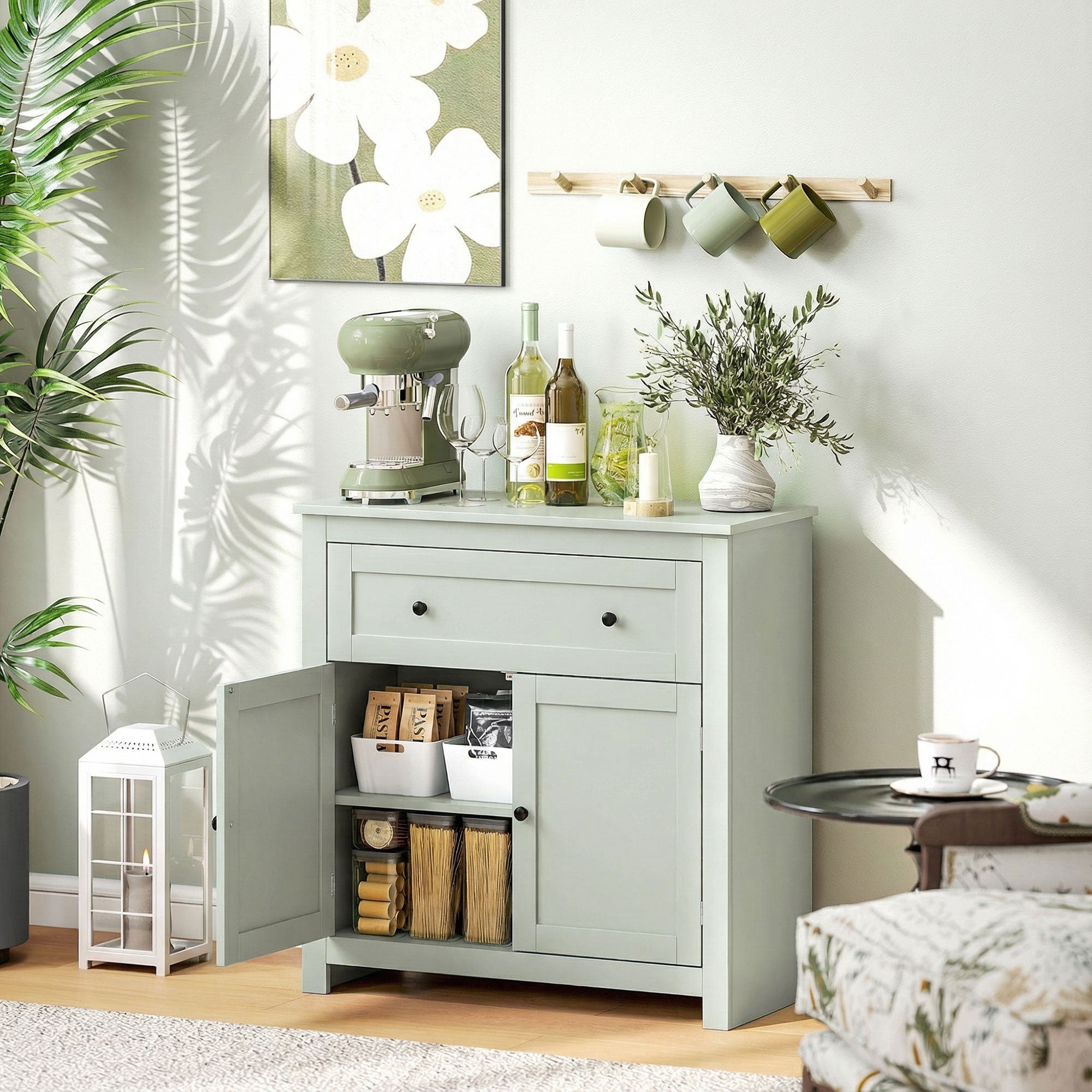 HOMCOM Sideboard Storage Cabinet, Modern Kitchen Cupboard with Adjustable Shelf, Drawer and Double Doors, Green 