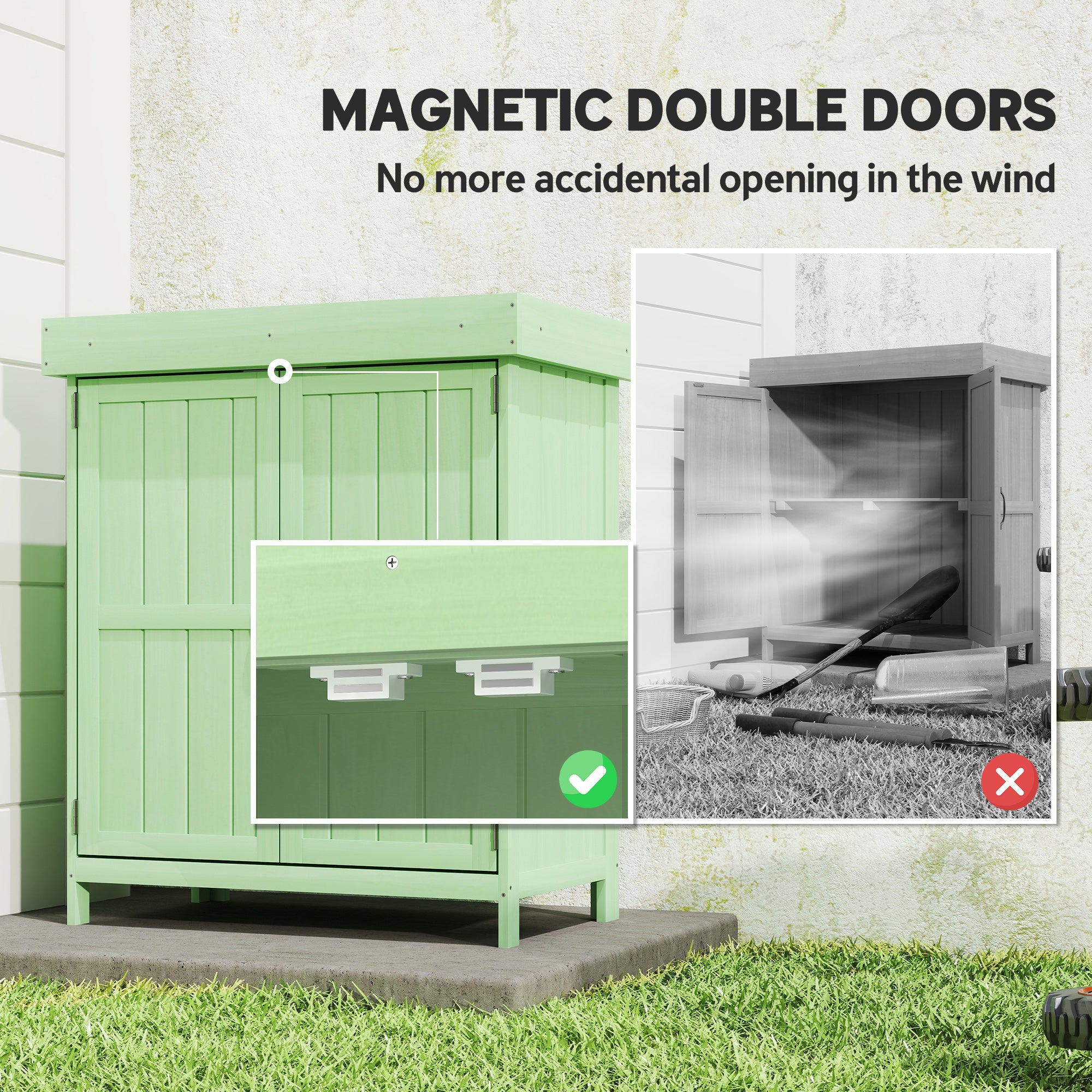 Outsunny Small Shed, Wooden Garden Shed with Openable Hinged Roof and Removable Shelf, 74 x 43 x 88 cm, Light Green 