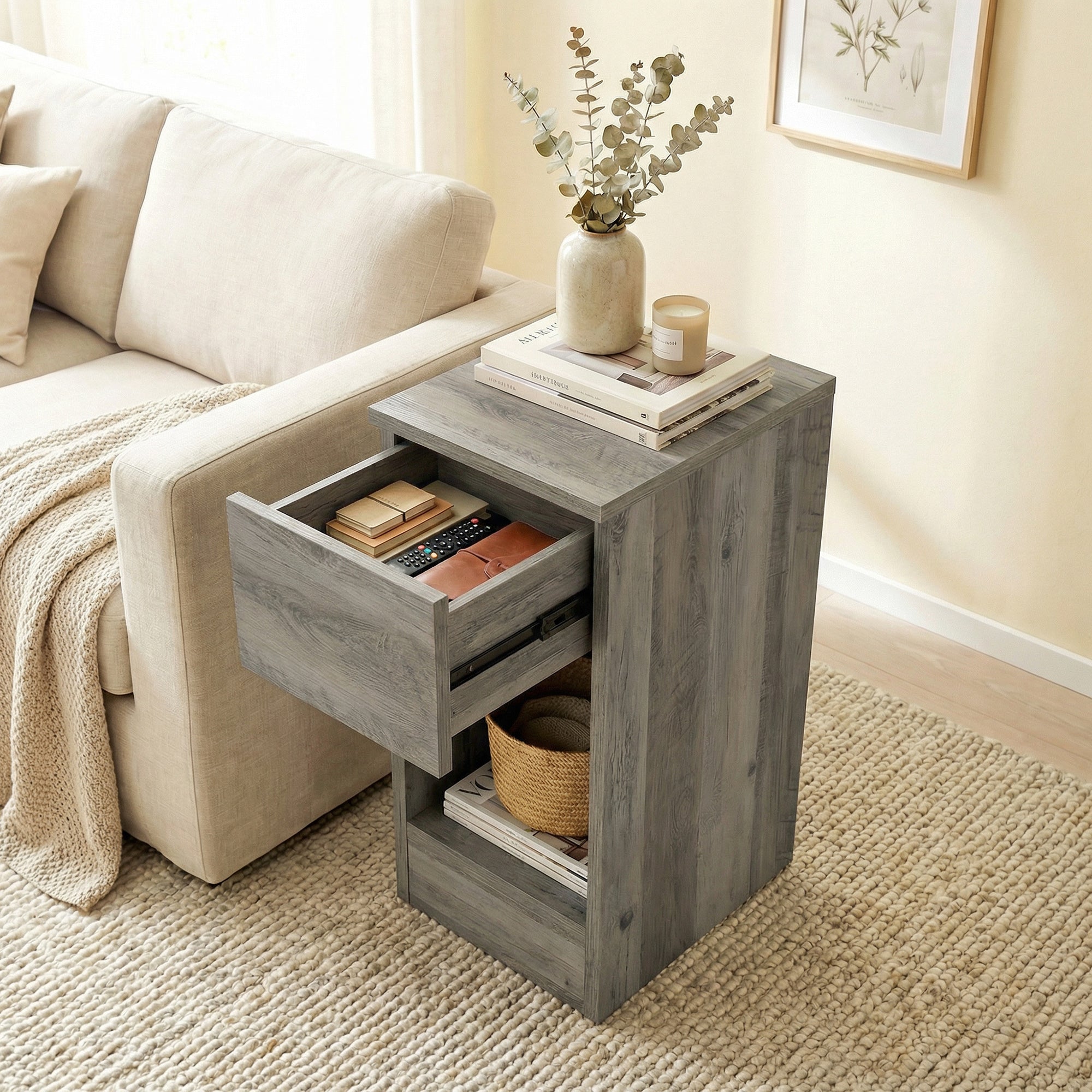 HOMCOM Set of Two Modern Storage Bedside Tables - Grey 