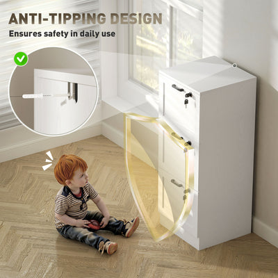 HOMCOM 3-Drawer Filing Cabinet with Lock - White 