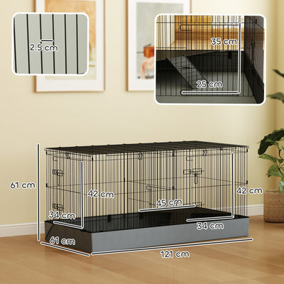 PawHut 2 in 1 Guinea Pig Cage, Rabbit Cage Pet Playpen with 2 Separate Area, Waterproof Oxford Fabric Floor for Hedgehogs 