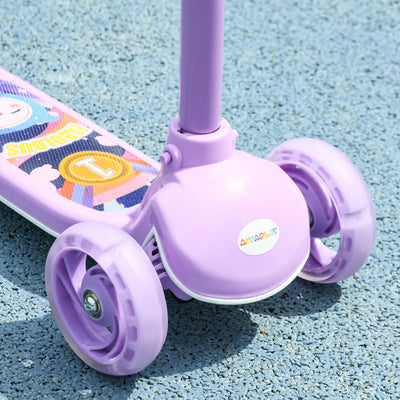 AIYAPLAY Kids 3 Wheel Scooter for 2-6 Years Old w/ Adjustable Height, LED Light, TPE Handlebar, Purple 