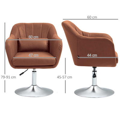 HOMCOM Swivel Microfibre Accent Chair for Living Room Contemporary Vanity Armchair with Adjustable Height Thick Cushion Lumbar Support Armrest for Bedroom Office Brown 