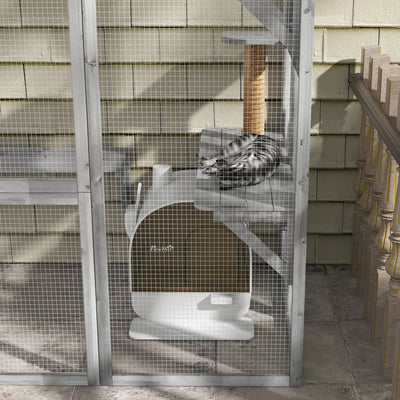 PawHut Hooded Cat Litter Box, Kitten Litter Tray, with Lid, Scoop, Filter, Flap Door 