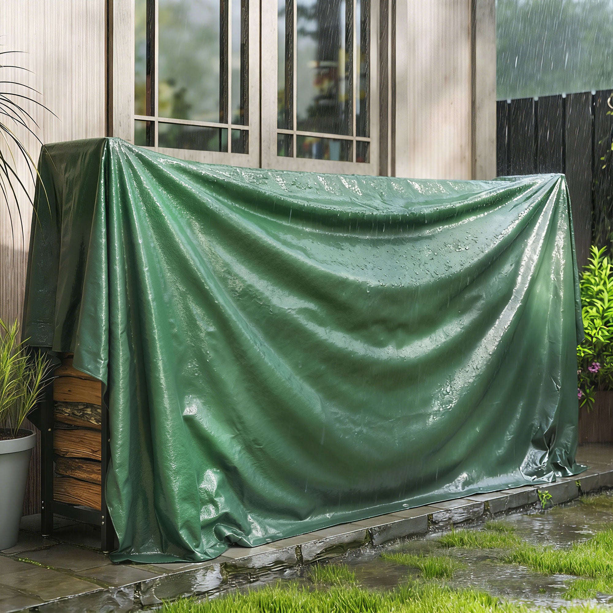 Outsunny 3 x 4m Waterproof Tarpaulin, 90GSM Tear-Resistant PE Tarp with Reinforced Grommets, UV Protected Cover 
