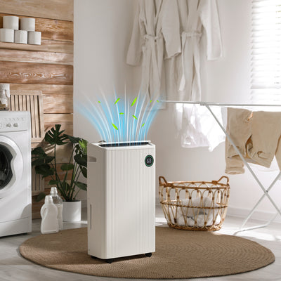 HOMCOM 5500mL Portable Dehumidifier with Air Purifier, UVC, Ioniser, 24H Timer, 5 Modes, 16L/Day, for Home Laundry, White 