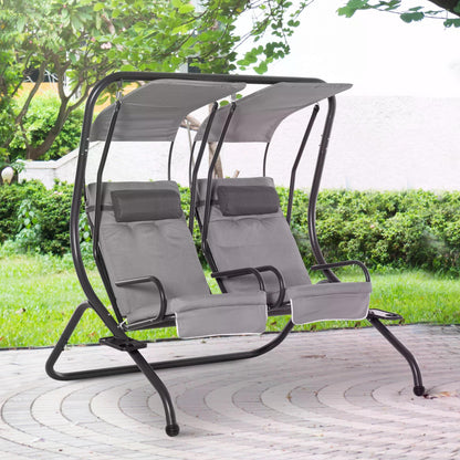 Outsunny Canopy Swing 2 Separate Relax Chairs w/ Handrails and Removable Canopy Grey 