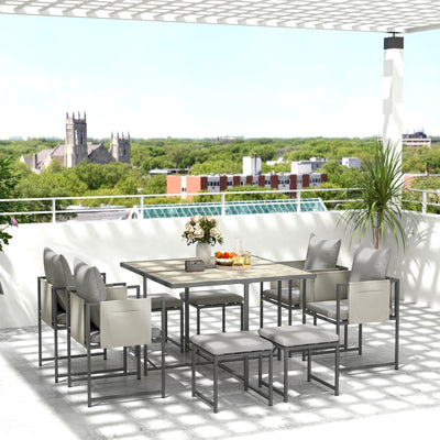 Outsunny Nine-Piece Steel Frame Garden Dining Set - Grey 