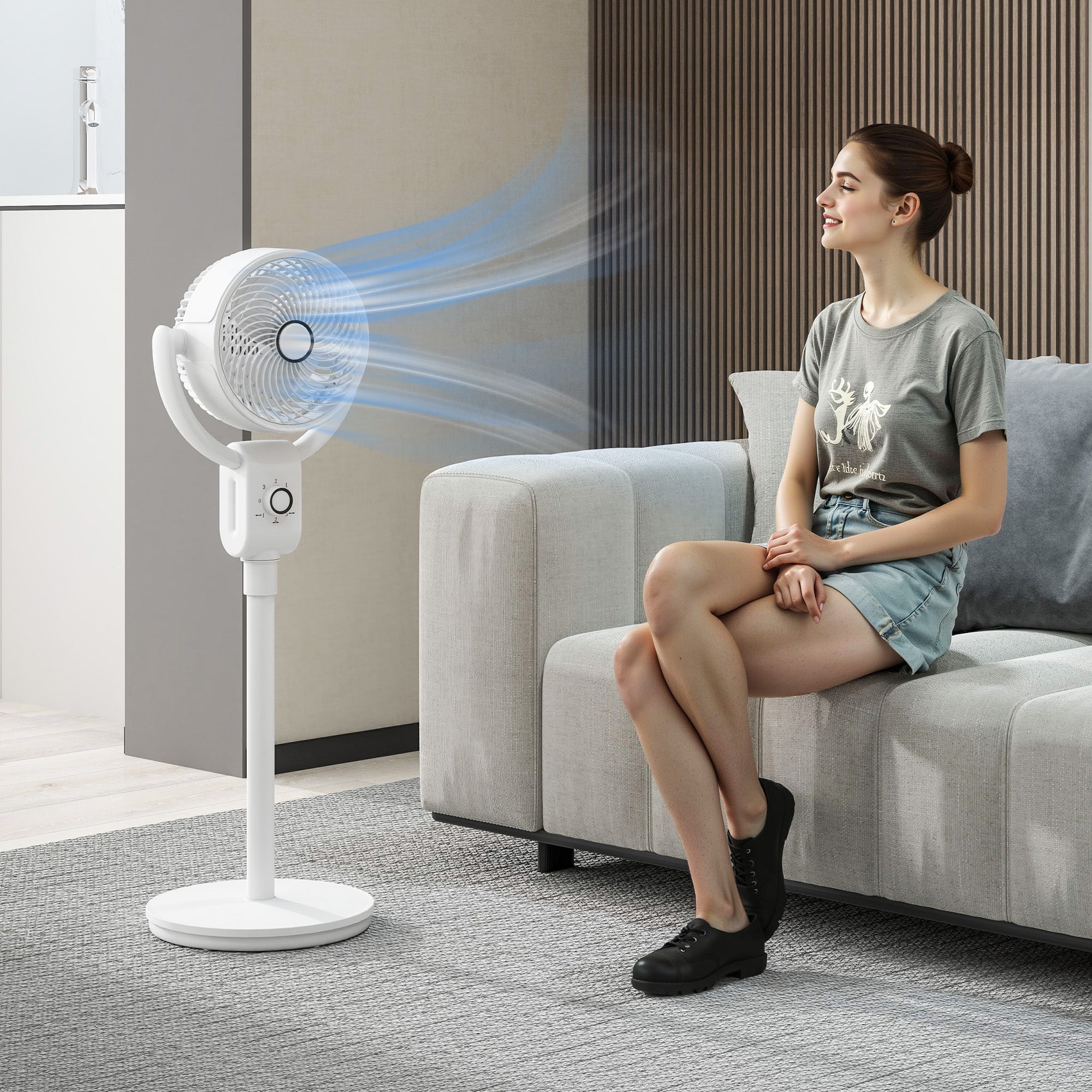 HOMCOM Pedestal Air Circulation Fan with Oscillating, White 