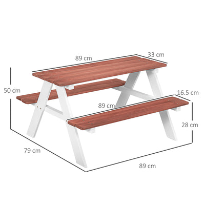 Outsunny Kids Picnic Table, Wooden Table and Bench Set, Kids Garden Furniture for Patio Aged 3-8 Years Old, Brown 