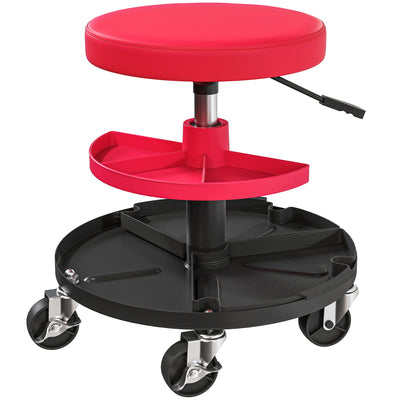 HOMCOM Rolling Mechanic Stool, 135kg Capacity Workshop Stool, 360° Swivel Roller Padded Creeper Seat with Wheels, Tool Trays Storage for Garage, Shop, Auto Repair, Red 