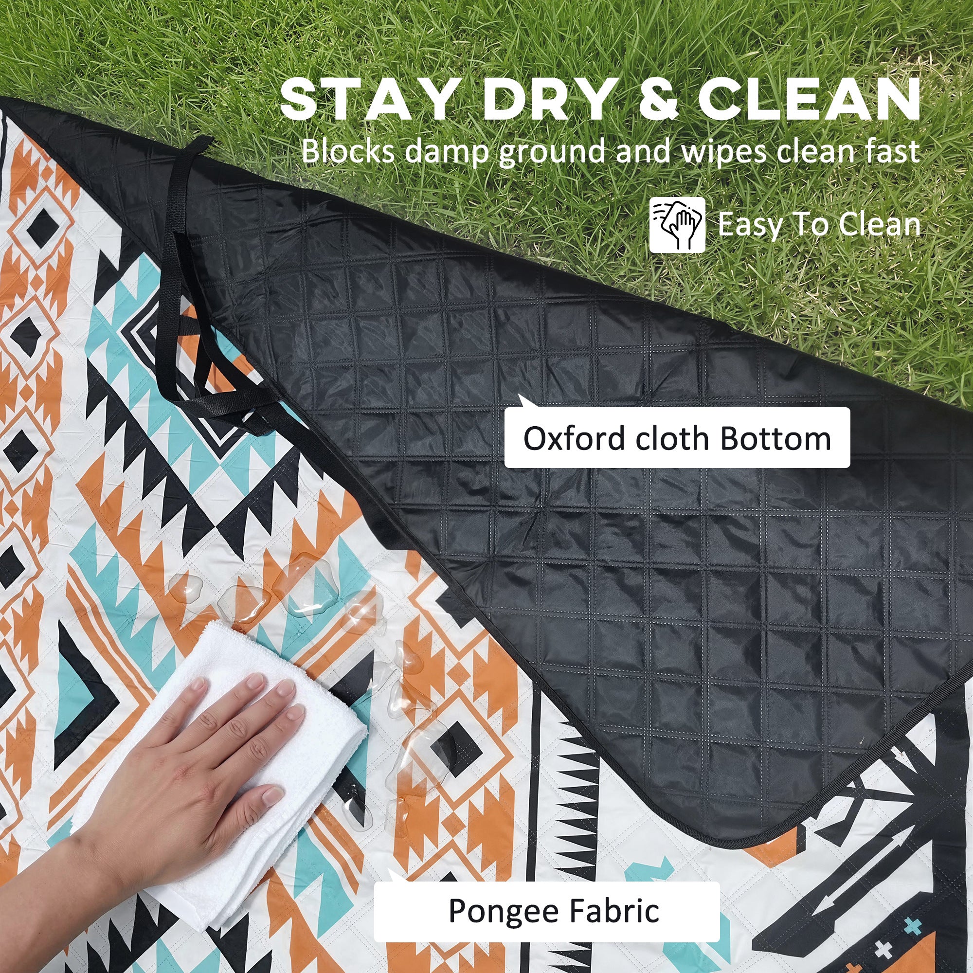 Outsunny Picnic Blanket, 200x200CM Large Beach Blanket Outdoor Picnic Mat with Integrated Strap for Camping, Mix-Colour 