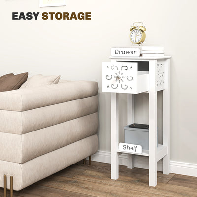 HOMCOM Set of Two Elegant Floral Cut-Out Side Tables - White 