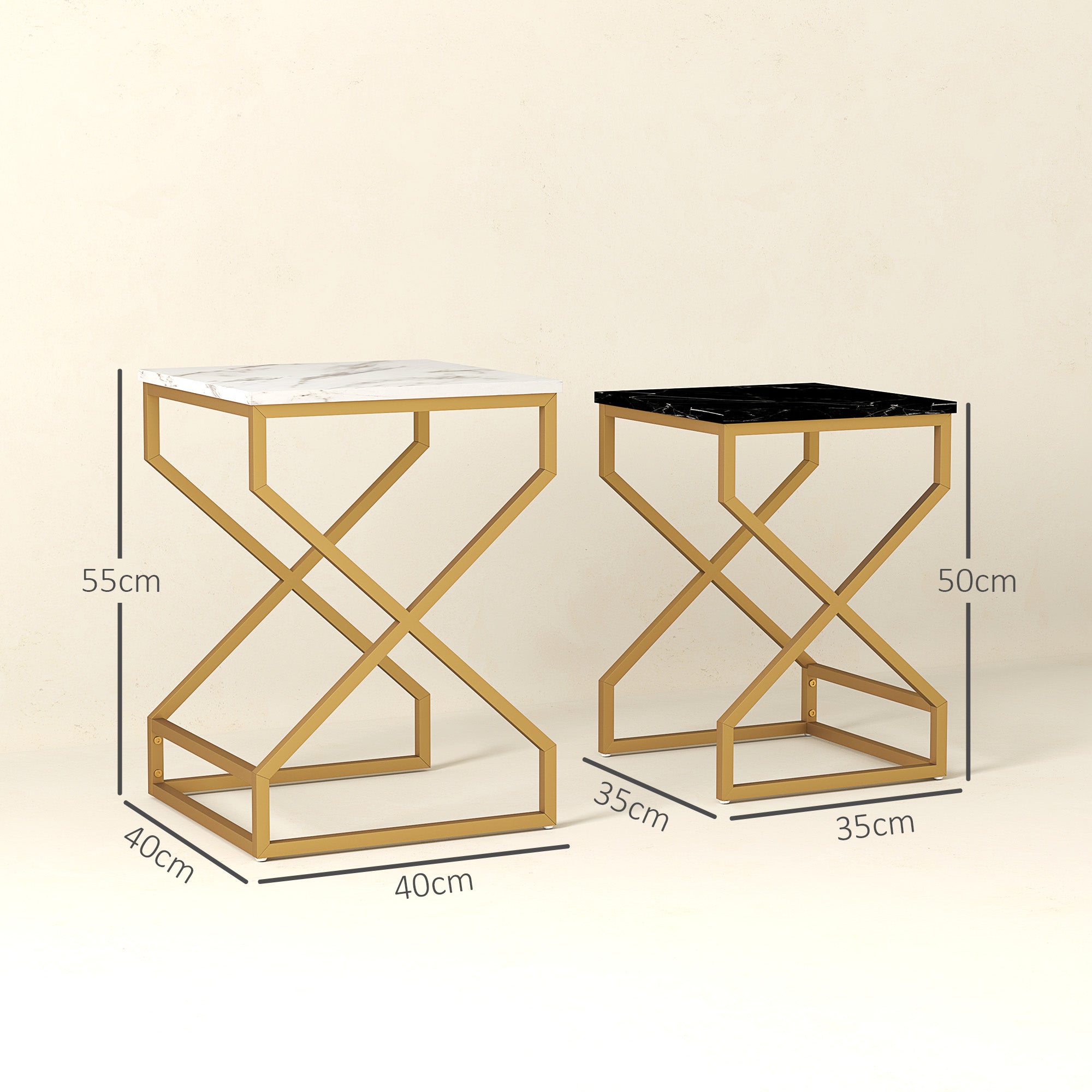HOMCOM Set of Two Marble-Effect Nesting Tables 