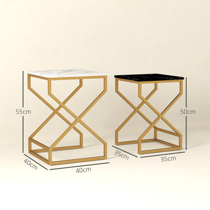 HOMCOM Set of Two Marble-Effect Nesting Tables 