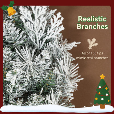 HOMCOM 60cm/ 24inch Flocked Prelit Christmas Wreath 