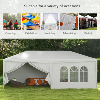 Outsunny 6 x 3 m Party Tent Wedding Gazebo Outdoor Waterproof PE Canopy Shade with 6 Removable Side Walls 