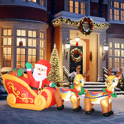 Outsunny 7.9ft Christmas Inflatable Santa on Sleigh with Two Reindeer, Outdoor Christmas Blow Up Decoration with Built-in LED Lights for Garden, Indoor Outdoor Home Decor 