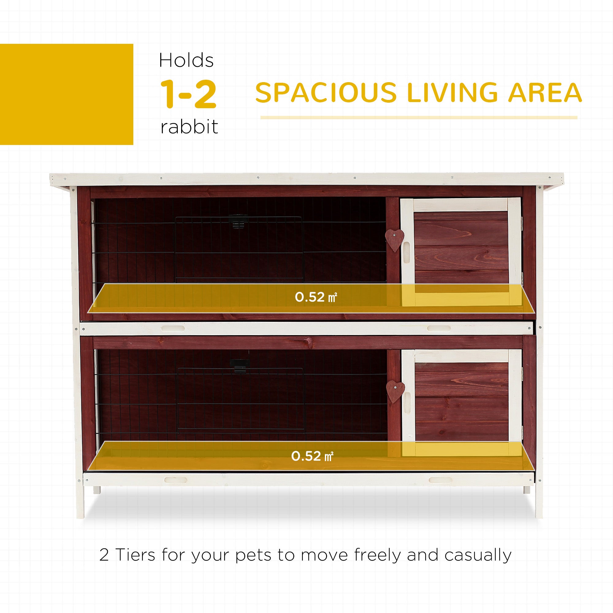 PawHut Rabbit Hutch Outdoor 2-Tier Guinea Pig Cage Bunny House Cage with No-Leak Trays for Indoor and Outdoor 136 x 50 x 93cm 
