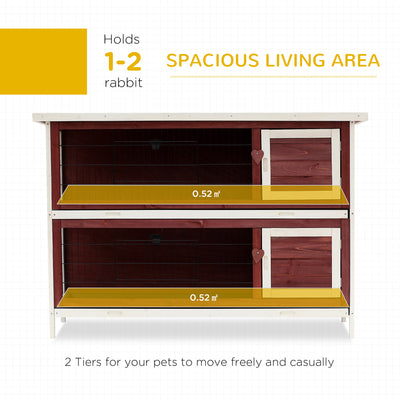 PawHut Rabbit Hutch Outdoor 2-Tier Guinea Pig Cage Bunny House Cage with No-Leak Trays for Indoor and Outdoor 136 x 50 x 93cm 