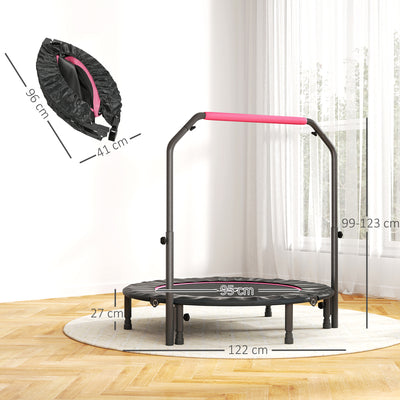 HOMCOM 48" Foldable Mini Fitness Trampoline, with Adjustable Foam Handle, Pink 
