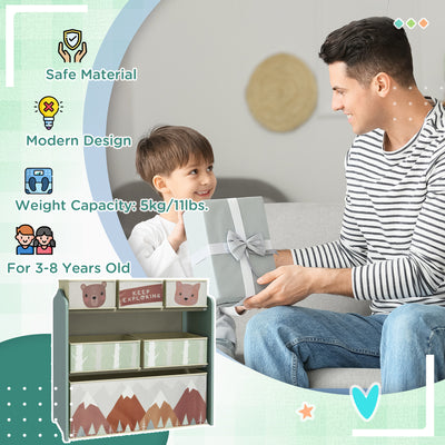 ZONEKIZ Kids Storage Unit, Toy Storage Organiser, with Six Fabric Bins, for Bedrooms, Playrooms, Nurseries - Green 
