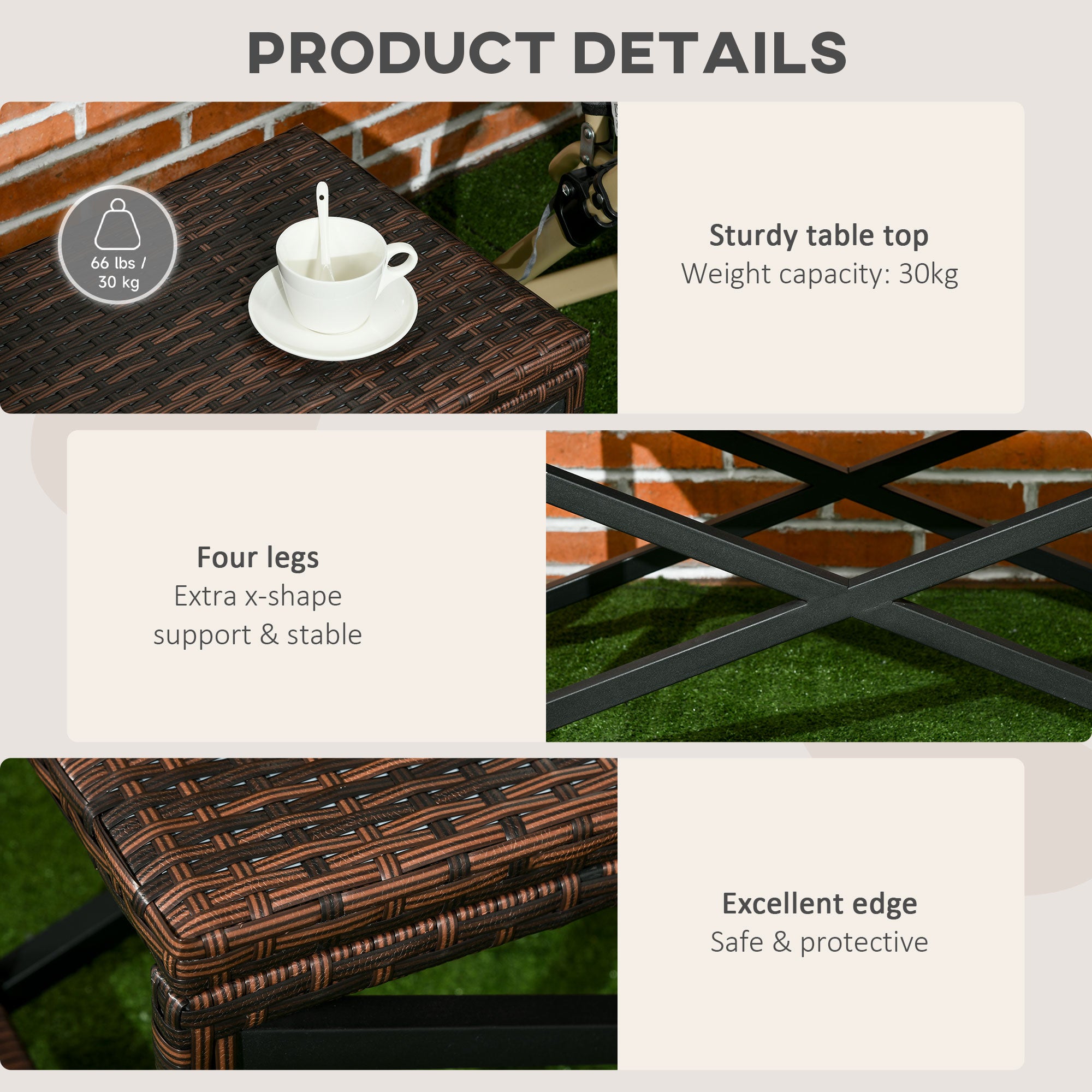 Outsunny PE Rattan Garden Side Table, Outdoor Coffee Table with X-Shape Frame, Mixed Brown 