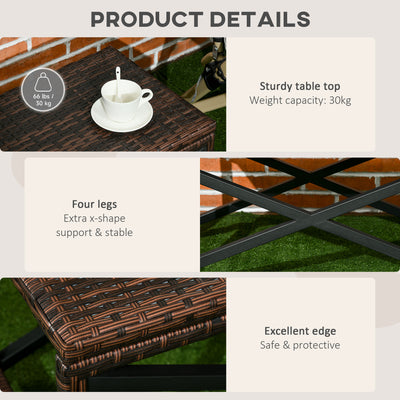 Outsunny PE Rattan Garden Side Table, Outdoor Coffee Table with X-Shape Frame, Mixed Brown 