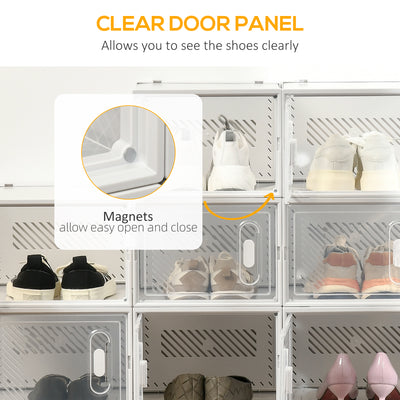 HOMCOM 18PCS Clear Shoe Box, Plastic Stackable Shoe Storage Box for UK/EU Size up to 12/46 with Magnetic Door for Women/Men, 28 x 36 x 21 cm 