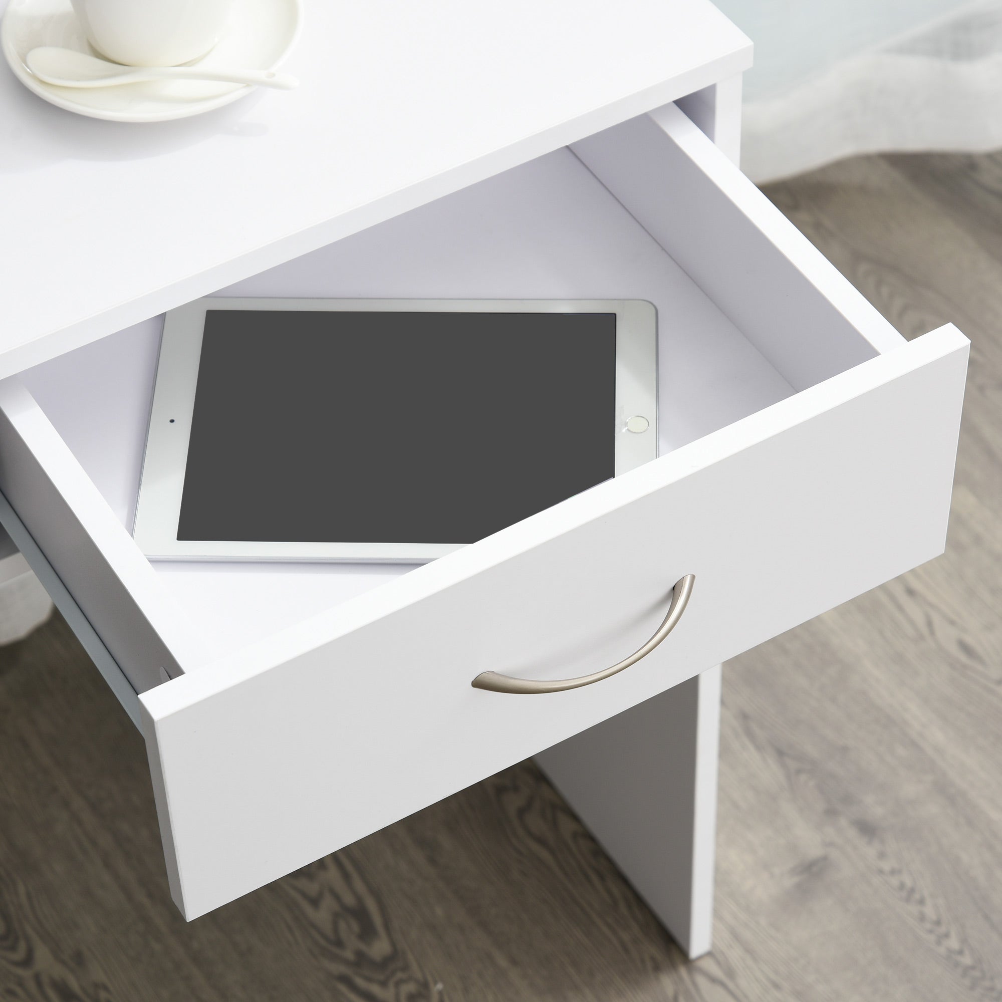 HOMCOM Compact Computer Desk, Study Table with Drawer and Storage Compartment, Writing Workstation, White 