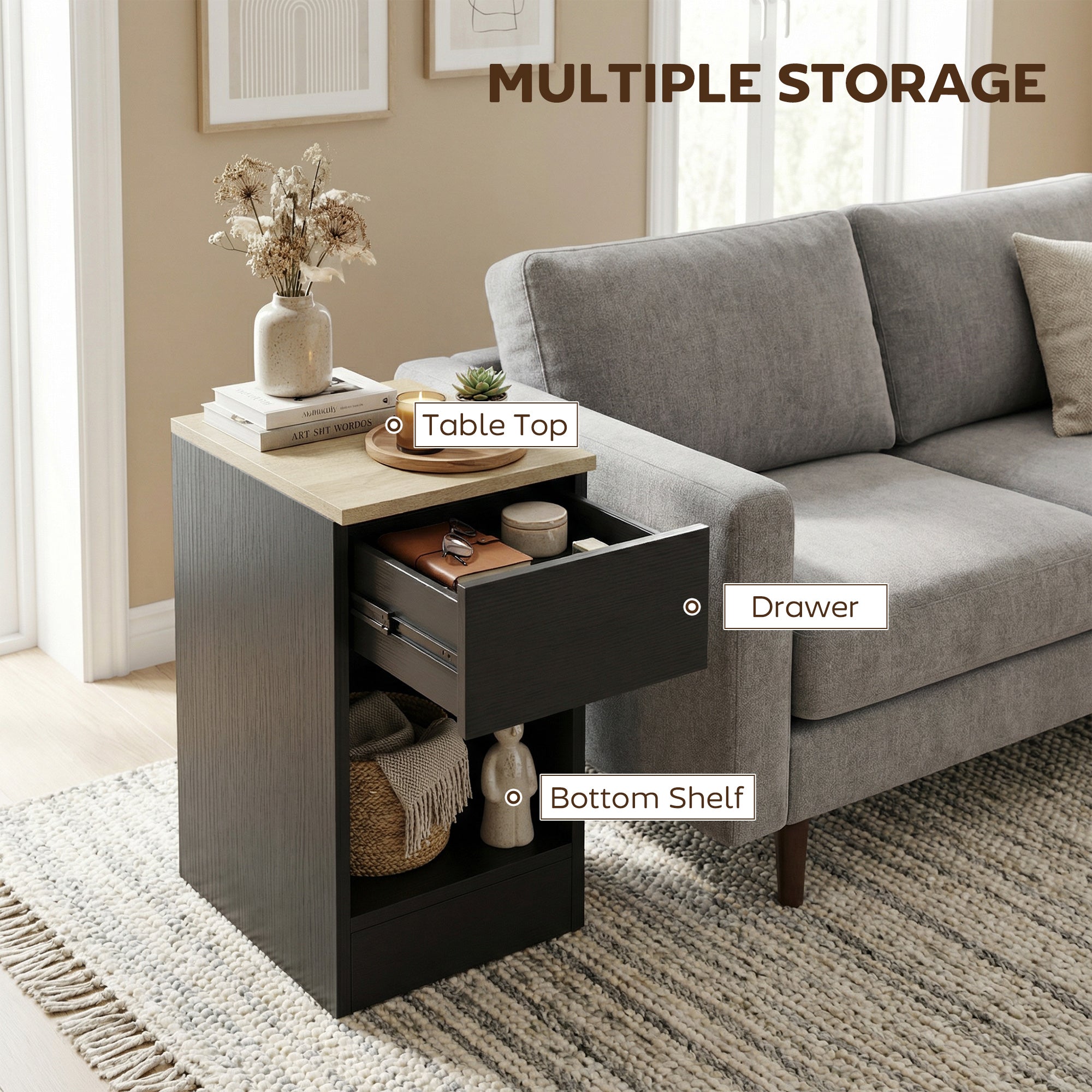 HOMCOM Set of Two Modern Storage Bedside Tables - Black 