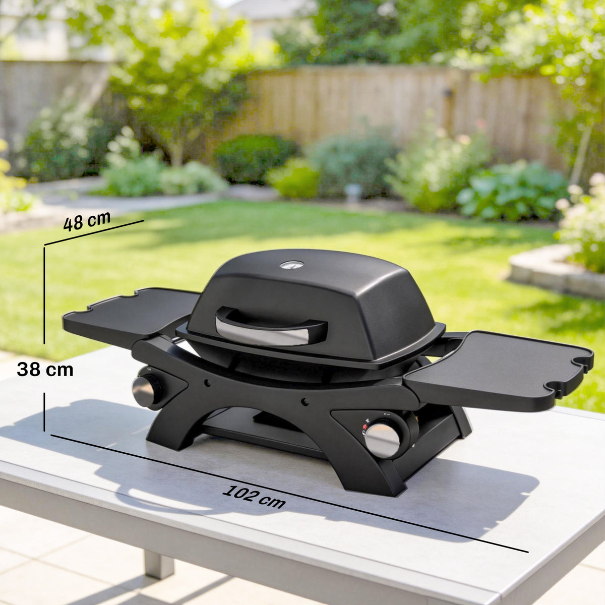 Outsunny 2 Burner Gas Grill with 2 Detachable Side Tables, 3.8 KW Steel Barbecue Grill with Cast Iron Grates, Lid, Thermometer 