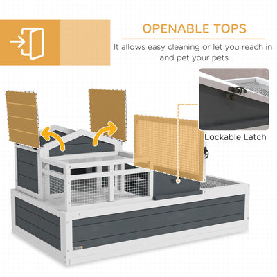 PawHut Tortoise House 3-Room with 2 Stories, Ladder, Balcony, Tray, Openable Roof, 59H x 112L x 65Wcm, Grey 