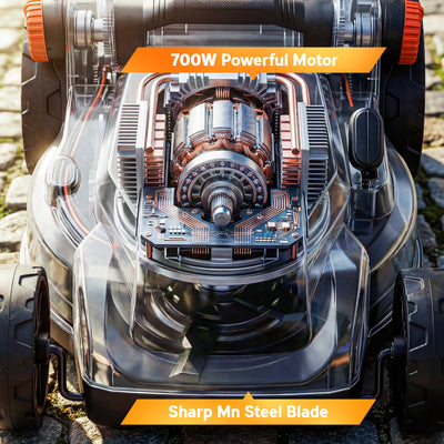 Outsunny 18V Cordless Lawnmower with 2 x 4Ah Batteries, Battery Lawn Mower with 34cm Cutting Width, Mulching Feature 