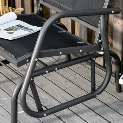 Outsunny Outdoor Gliding Swing Chair Garden Seat w/ Mesh Seat Curved Back Steel Frame Armrests Comfortable Lounge Furniture Dark Grey Black 
