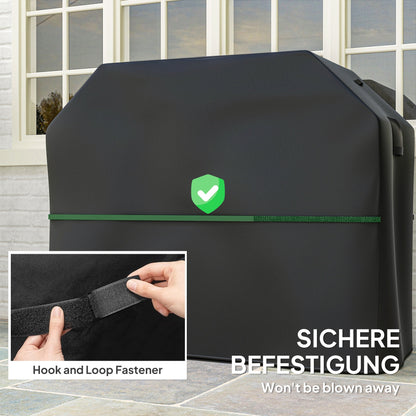 Outsunny BBQ Cover for Rectangular Gas Grill, 600D UPF30+ Oxford Fabric Barbecue Cover for Waterproof Protection Rip-Proof, with Windproof Hook and Loop Fasteners, Vents, 147 x 61 x 122 cm, Black 