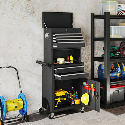HOMCOM Three-Part Steel Locking Tool Chest - Black 