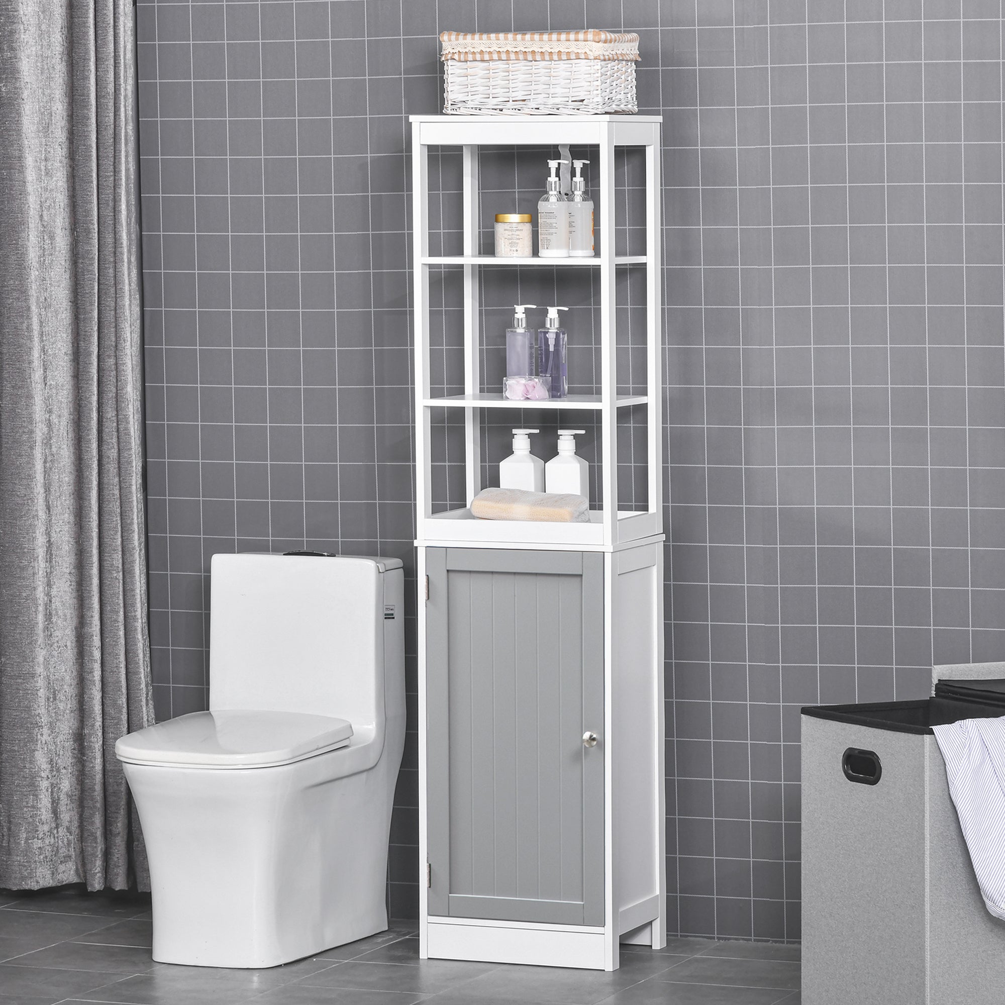kleankin Tall Bathroom Cabinet Free Standing Slimline Cupboard Tallboy Unit Storage Organiser for Bathroom, Living Room, Kitchen 