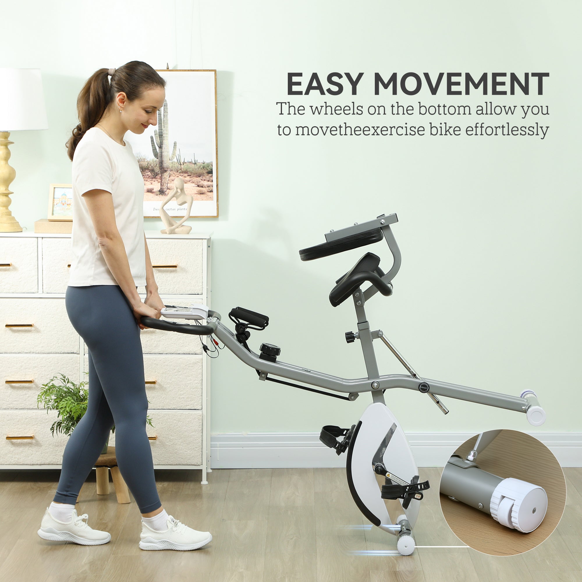SPORTNOW 5-In-1 Folding Exercise Bike with Arm Workout Bands, Quiet 8-Level Magnetic Resistance Foldable Exercise Bike with LCD, Tablet Holder, Hand Pulse Sensor for Home Use Indoor Cycling, White 