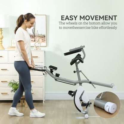 SPORTNOW 5-In-1 Folding Exercise Bike with Arm Workout Bands, Quiet 8-Level Magnetic Resistance Foldable Exercise Bike with LCD, Tablet Holder, Hand Pulse Sensor for Home Use Indoor Cycling, White 