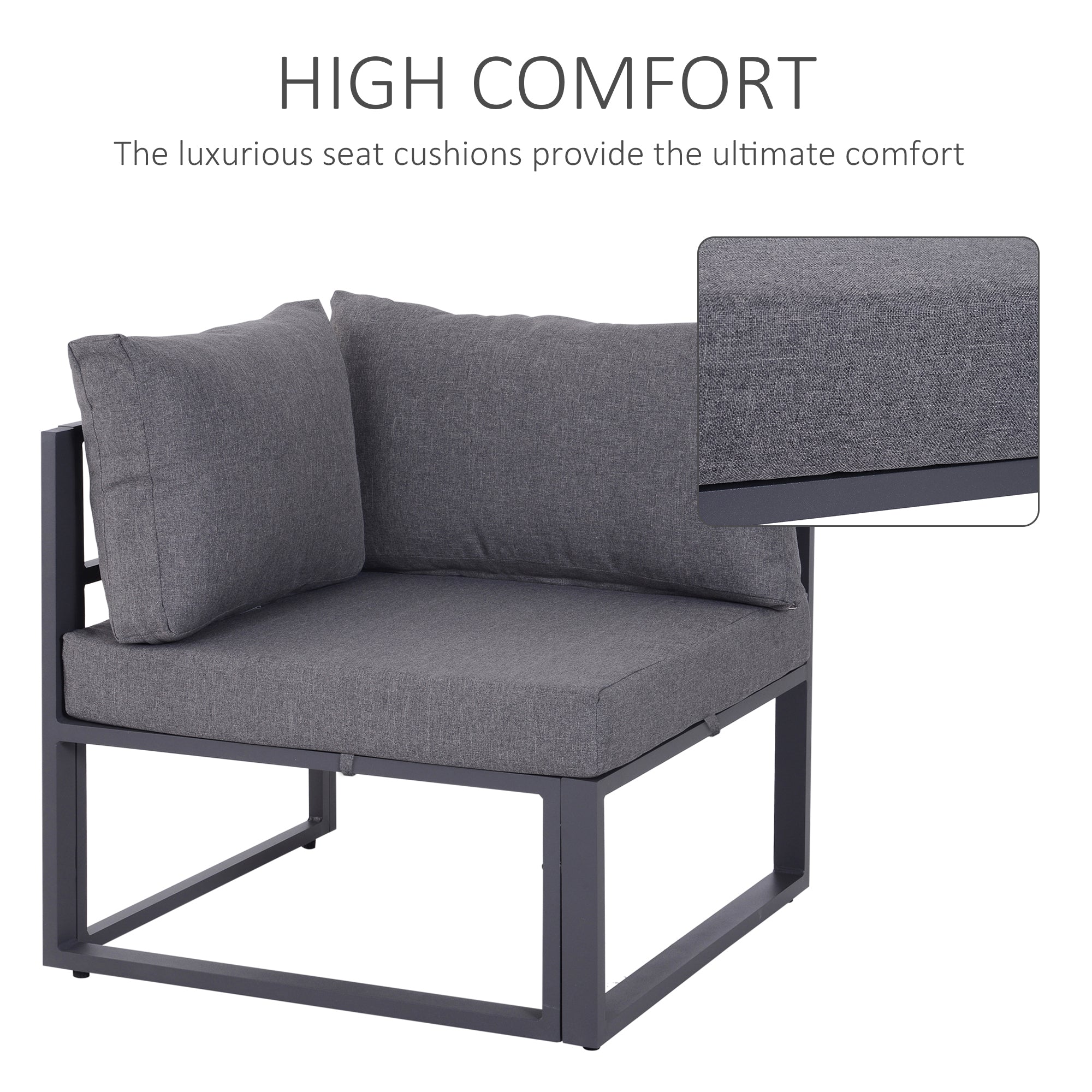Outsunny 6 PCs Outdoor Indoor Sectional Corner Sofa Set Thick Padded Cushions Aluminium Frame 5 Seaters 1 Coffee Table Grey 