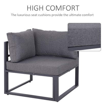 Outsunny 6 PCs Outdoor Indoor Sectional Corner Sofa Set Thick Padded Cushions Aluminium Frame 5 Seaters 1 Coffee Table Grey 