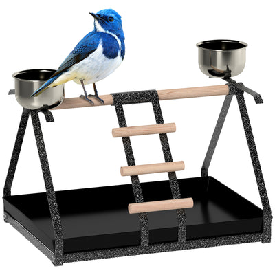 PawHut Parrot Stand Bird Stand w/Wood Perch Ladder Feeder Removable Tray 