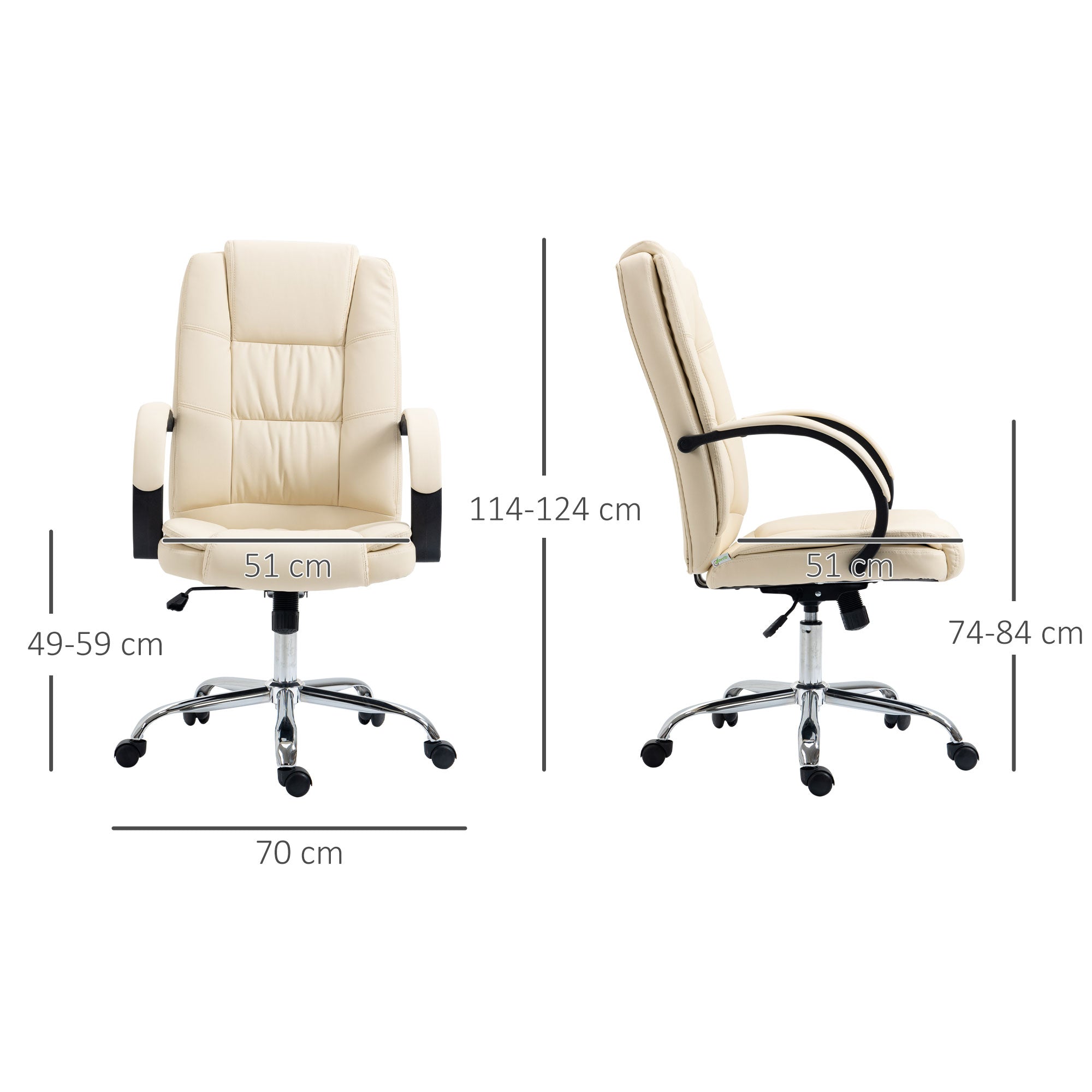 Vinsetto Office Chair, PU Leather Desk Chair with 13cm Soft Padded Seat and Backrest, Swivel Chair with Adjustable Height and Rolling Wheels, Beige 