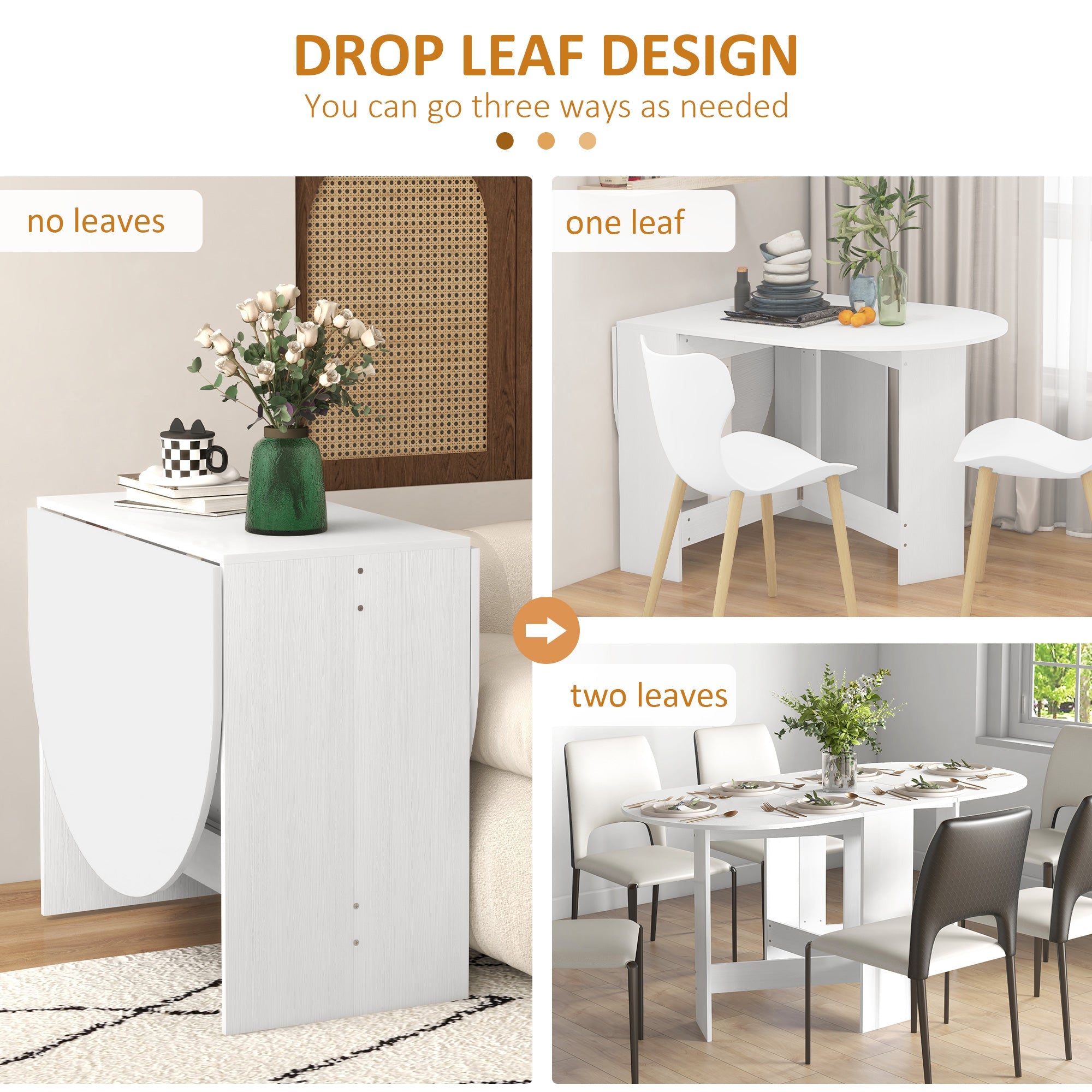 HOMCOM Folding Dining Table, Drop Leaf Table for Small Spaces, Oval Tabletop for Dining Room, Ash Wood-Effect 