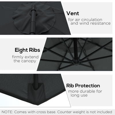 Outsunny 2.45m Overhanging Cantilever Parasol, with Cross Base - Black 
