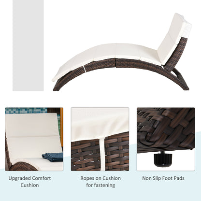 Outsunny Outdoor Foldable PE Rattan Sun Lounger with Soft Padded Cushion, Ergonomic Curved Design Sun Bed for Garden, Balcony, Garden, Brown 